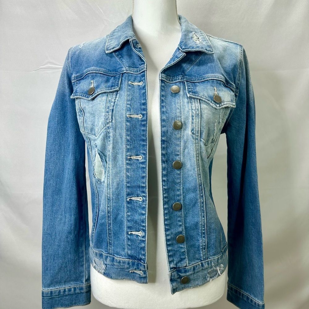 Kut from the Kloth Amelia Light Blue Distressed Jean Jacket Size S - Picture 4 of 16